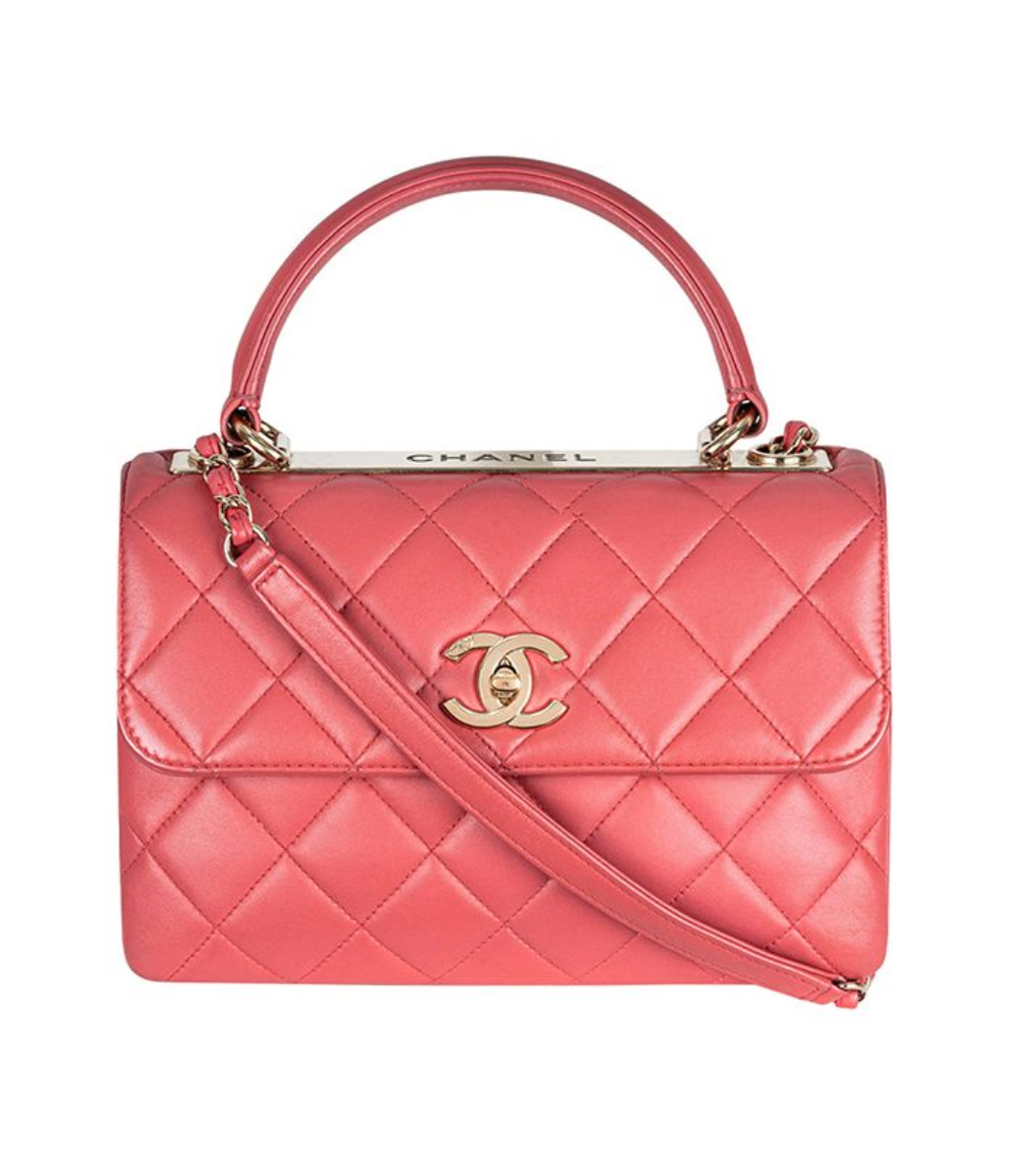 Preowned Chanel coral-pink lambskin leather small Trendy CC bag Pink