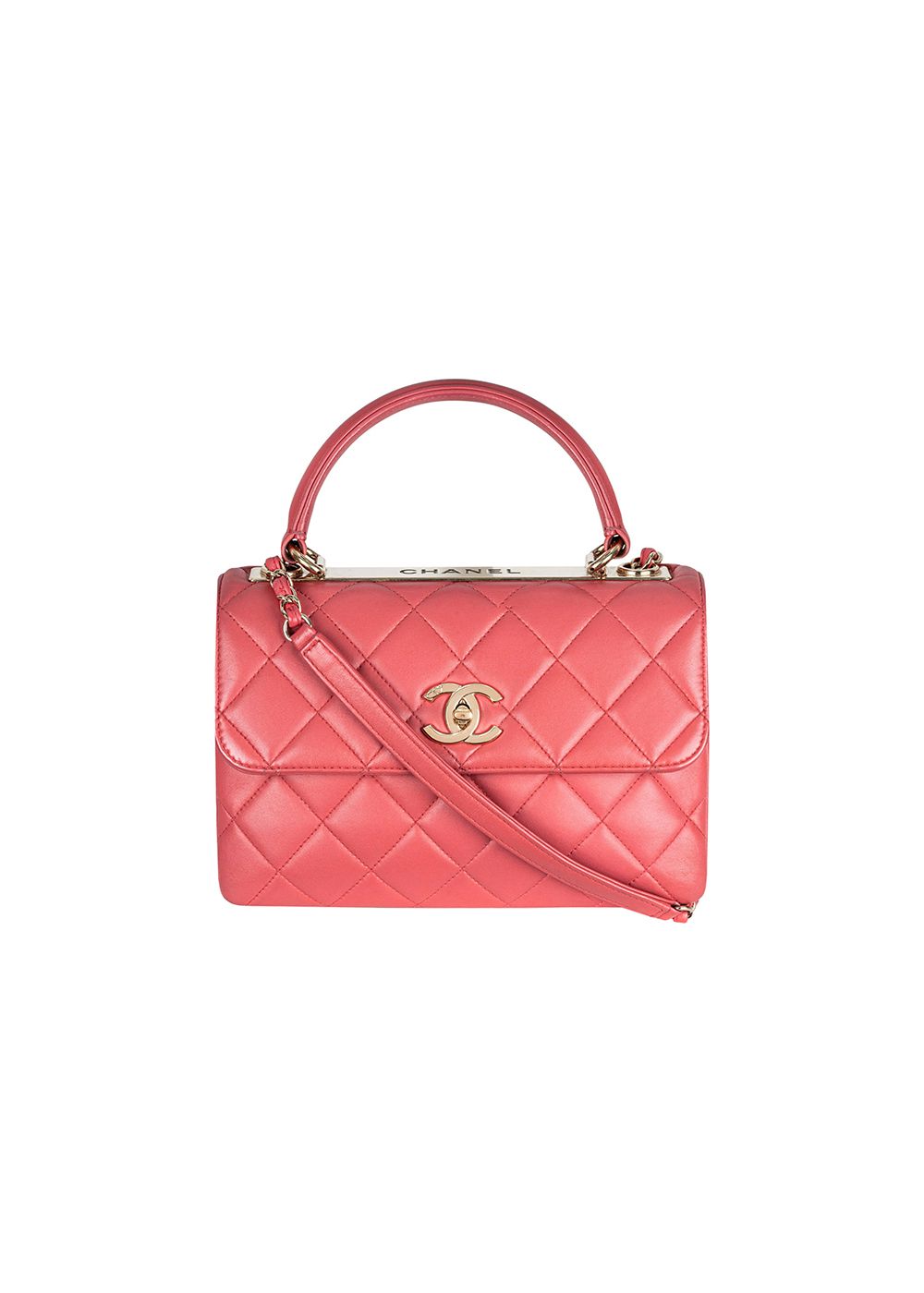 Preowned Chanel coral-pink lambskin leather small Trendy CC bag Pink