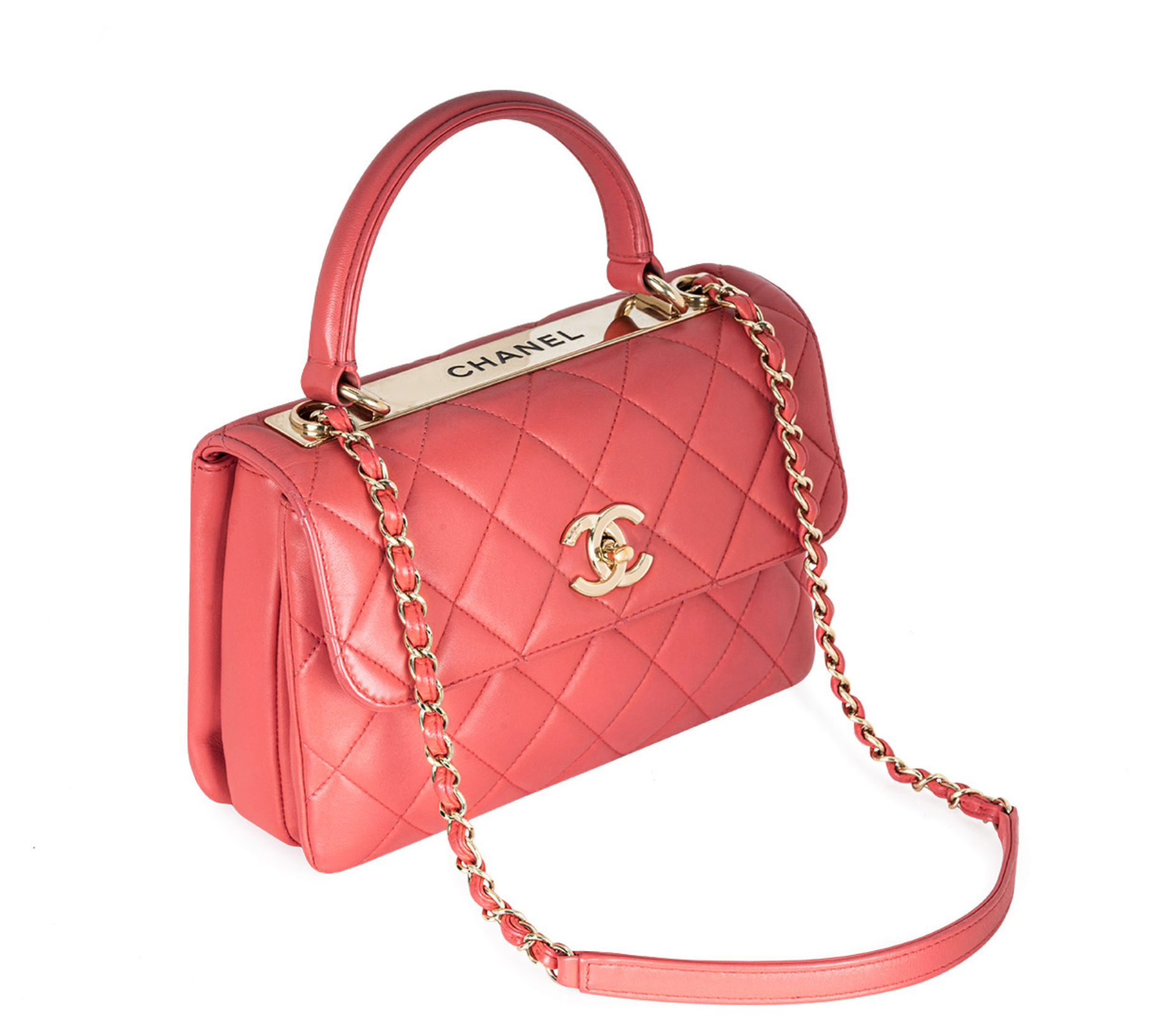 Preowned Chanel coral-pink lambskin leather small Trendy CC bag Pink