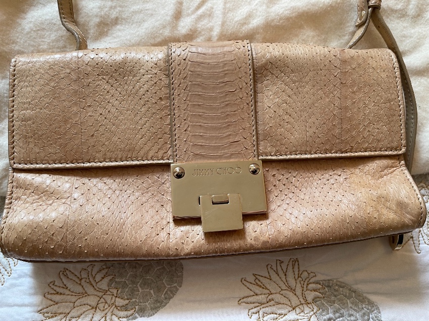 Preowned Jimmy Choo Beige Snakeskin Shoulder Bag Beige/Nude leather