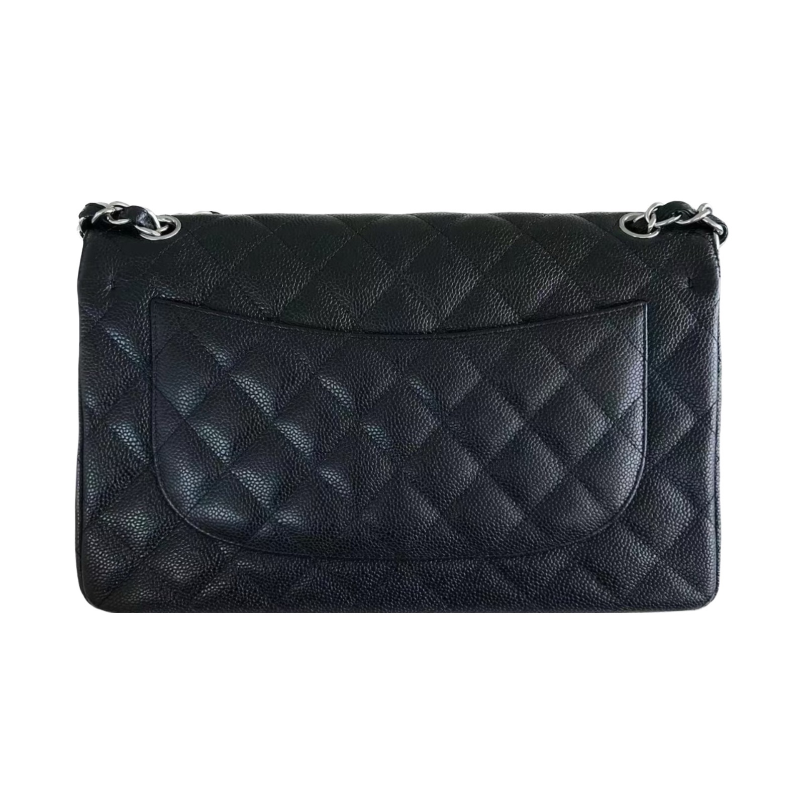 Chanel Black Jumbo Classic  Quilted Caviar Double Flap Bag leather