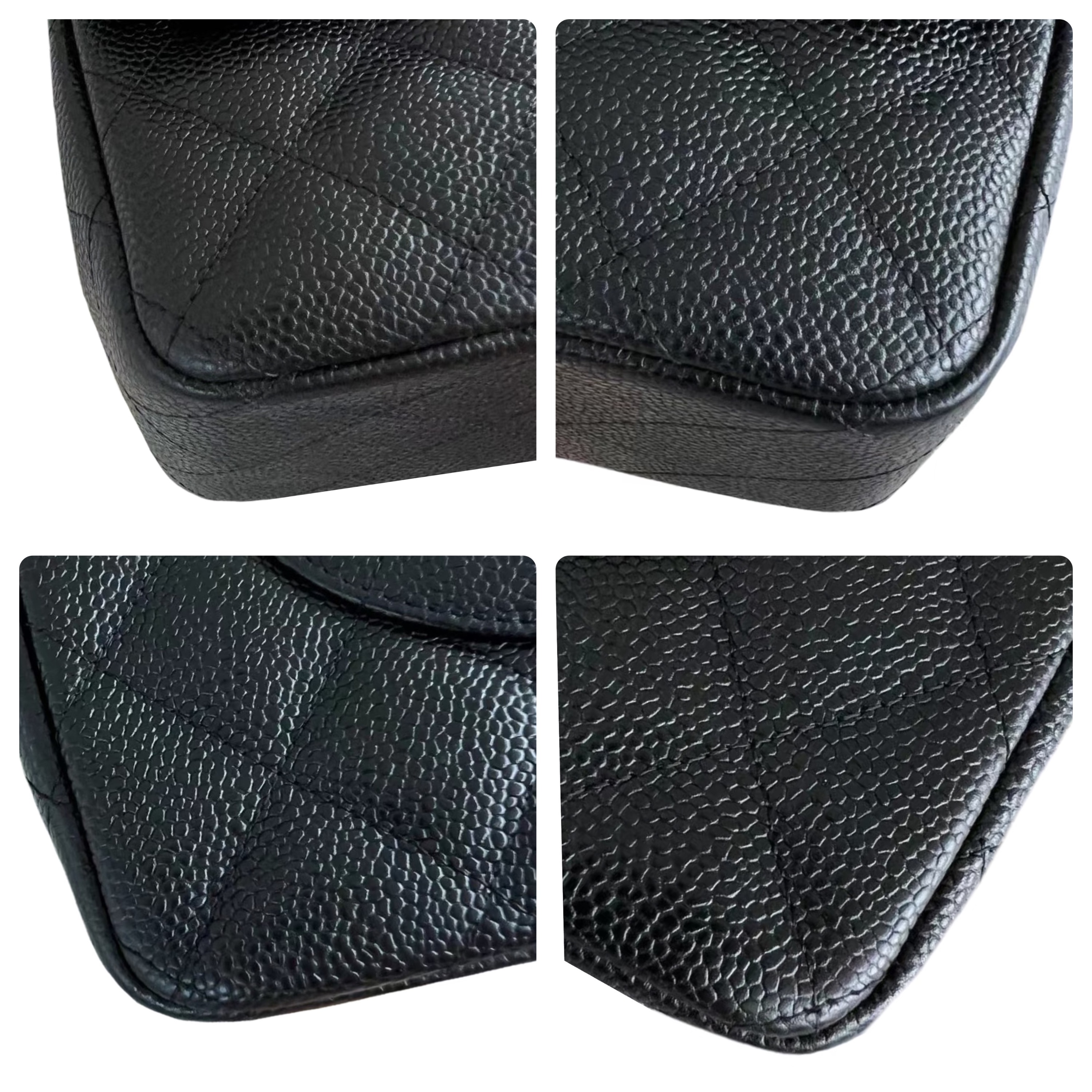 Chanel Black Jumbo Classic  Quilted Caviar Double Flap Bag leather