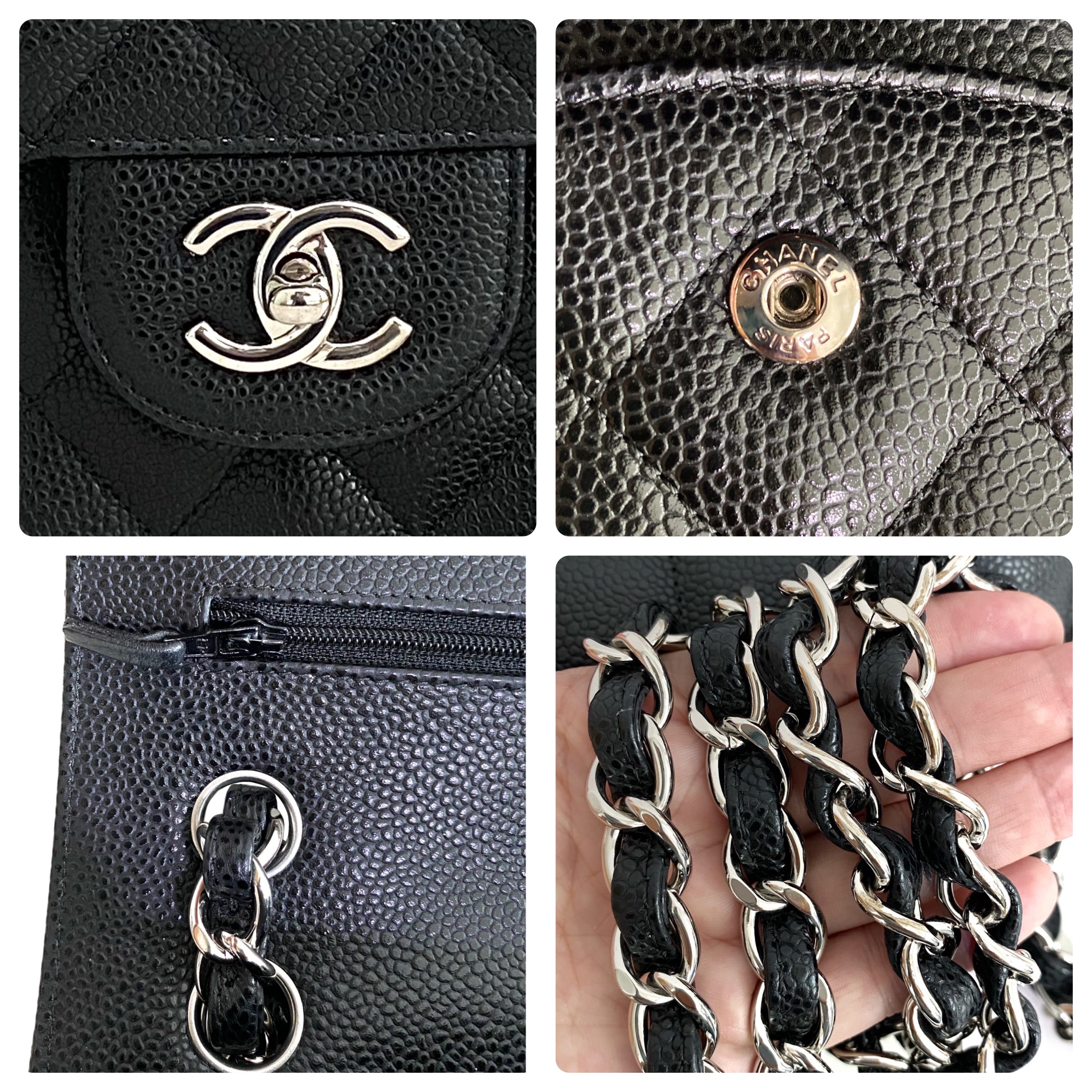 Chanel Black Jumbo Classic  Quilted Caviar Double Flap Bag leather