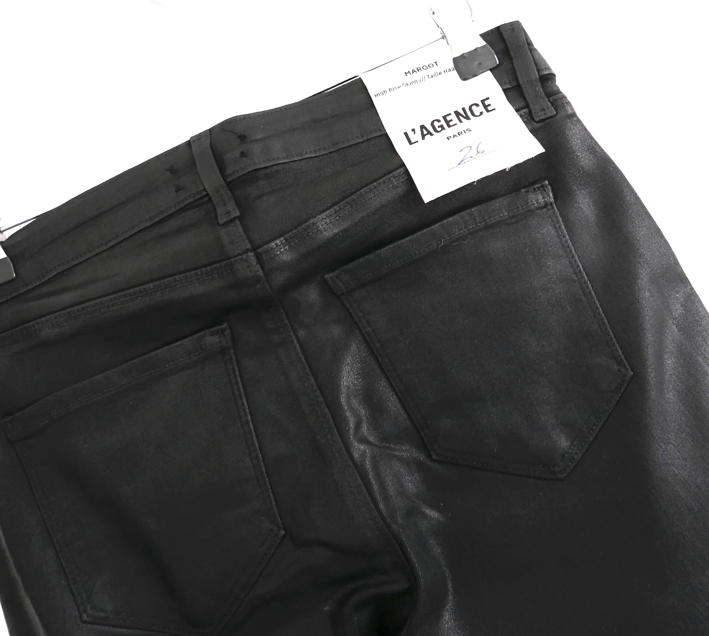 L'Agence Black Coated Cropped Margot Skinny Jeans Size 26/66 modal