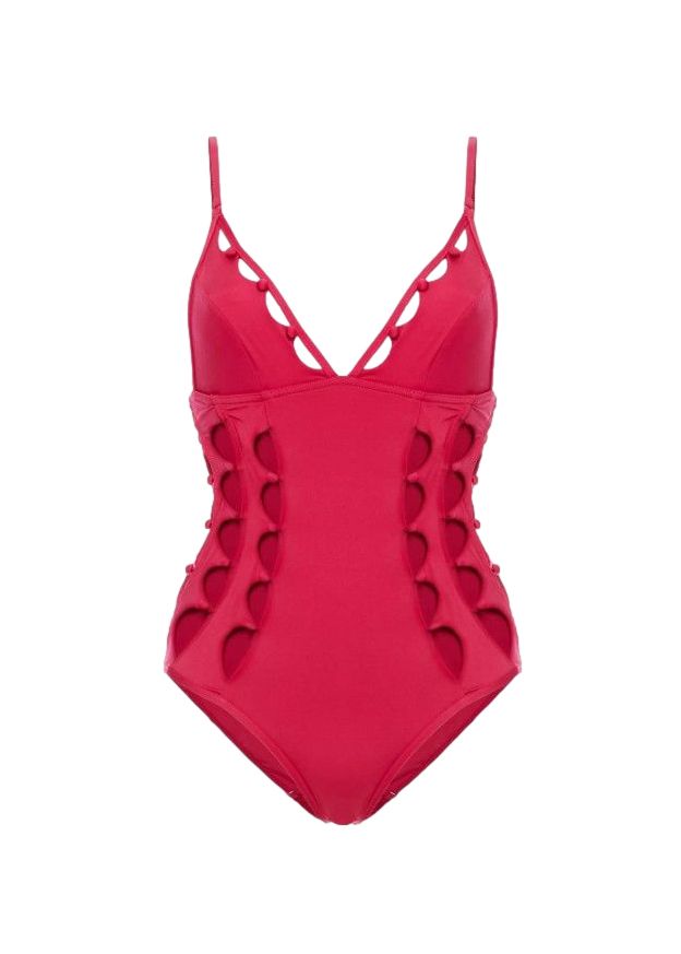 Zimmermann Goldie Crescent button-embellished cutout swimsuit Size S Red polyamide