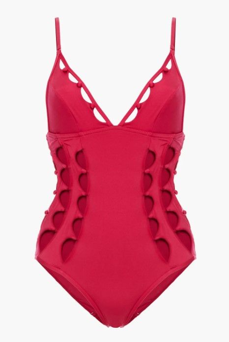 Zimmermann Goldie Crescent button-embellished cutout swimsuit Size S Red polyamide