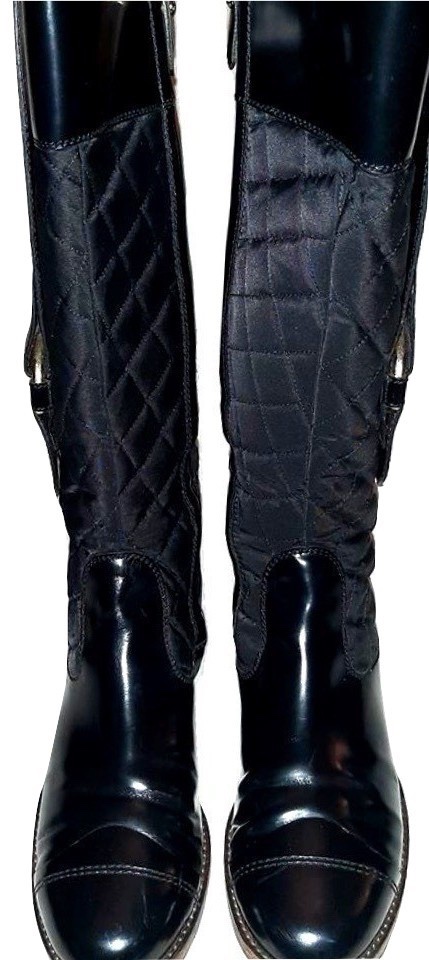 Preowned Burberry Black Quilted Leather  Nylon Boots Size 37