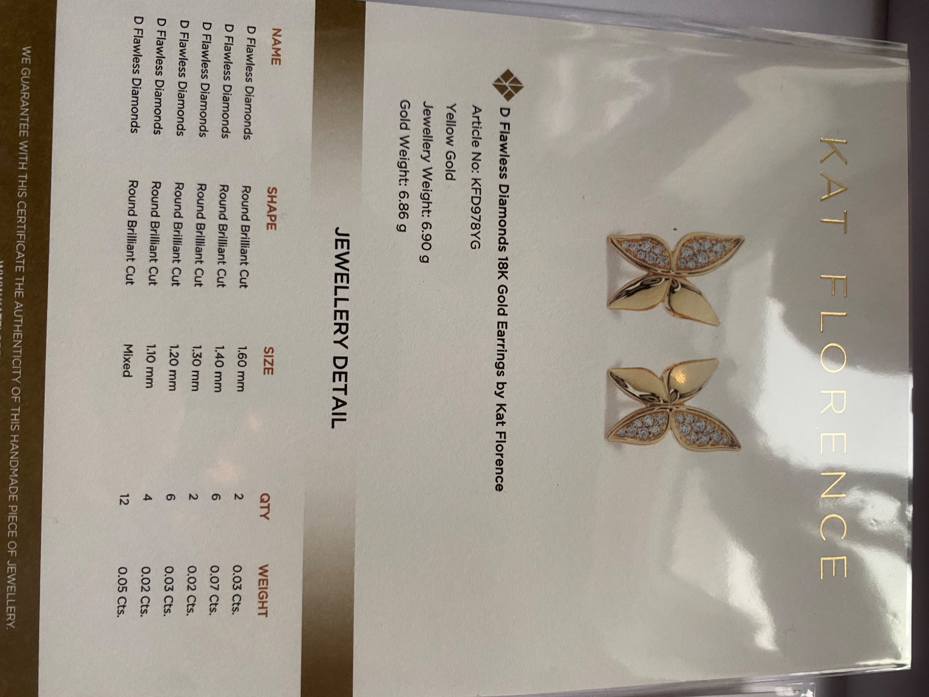 Kat Florence 18k Yellow Gold D Flawless Diamond Butterfly Earrings k yellow gold