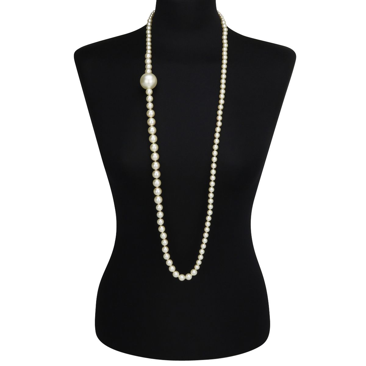 Preowned Chanel Faux Pearl Long String Necklace Silver White