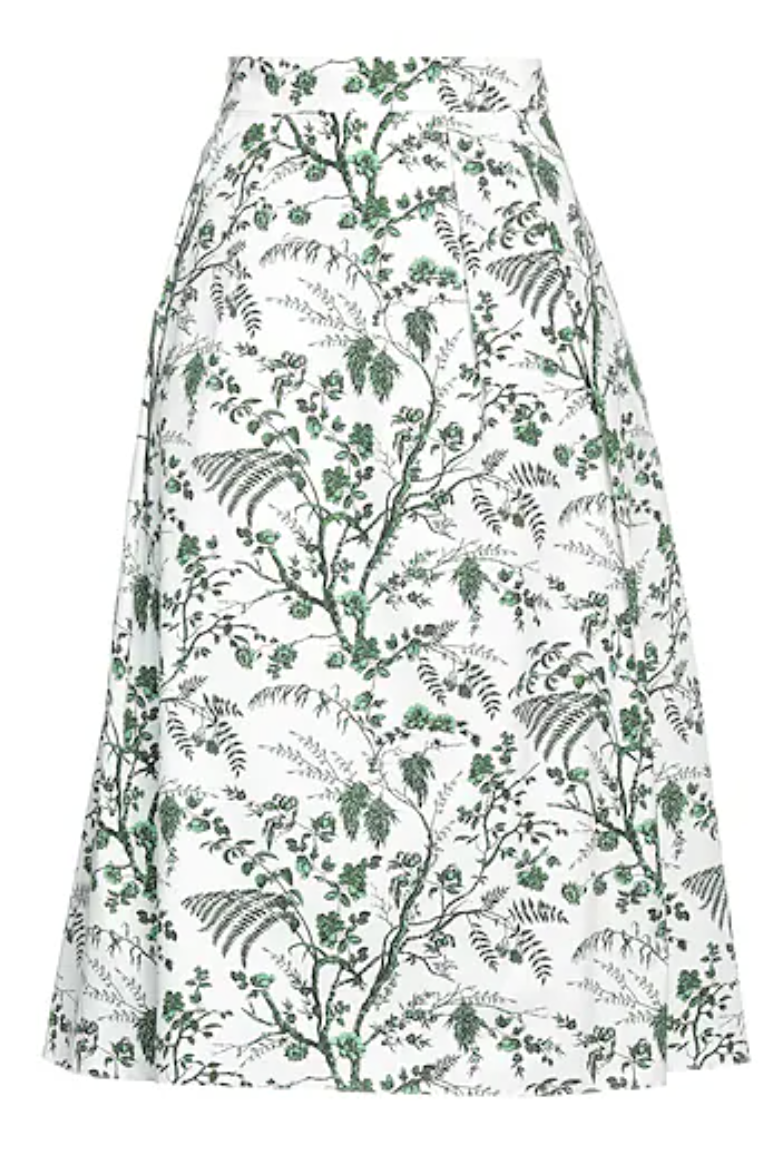 Erdem White  Green Fern Print Skirt Size XL White/Green cotton