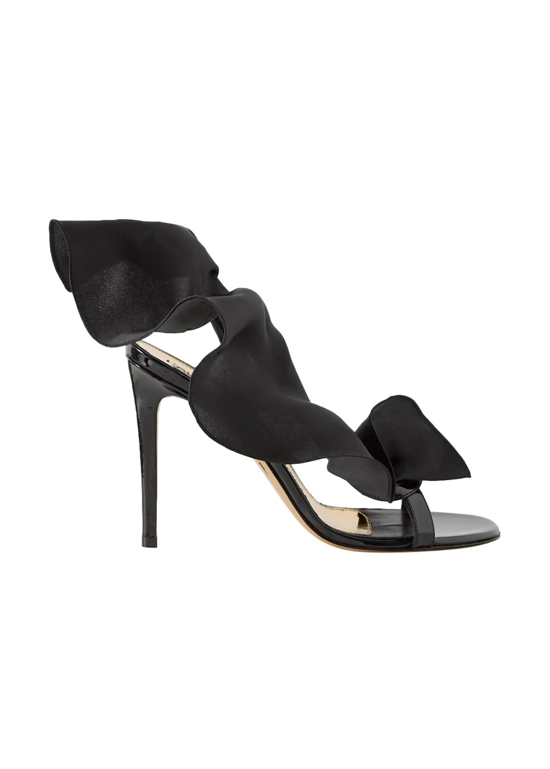 Alexandre Vauthier Penelope Ruffled Organza  Patent Heeled Sandals Size 39 Black leather