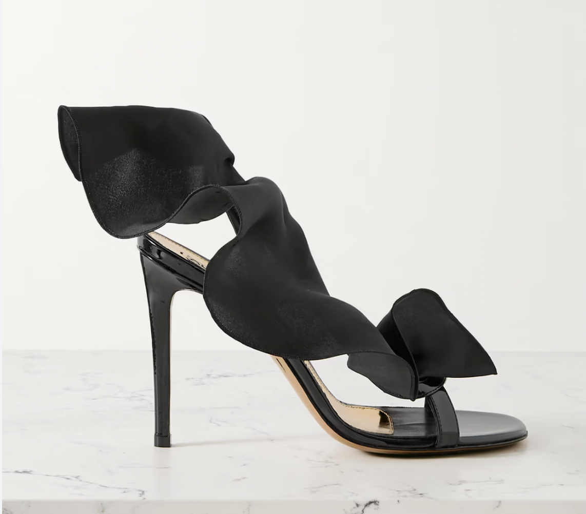 Alexandre Vauthier Penelope Ruffled Organza  Patent Heeled Sandals Size 39 Black leather