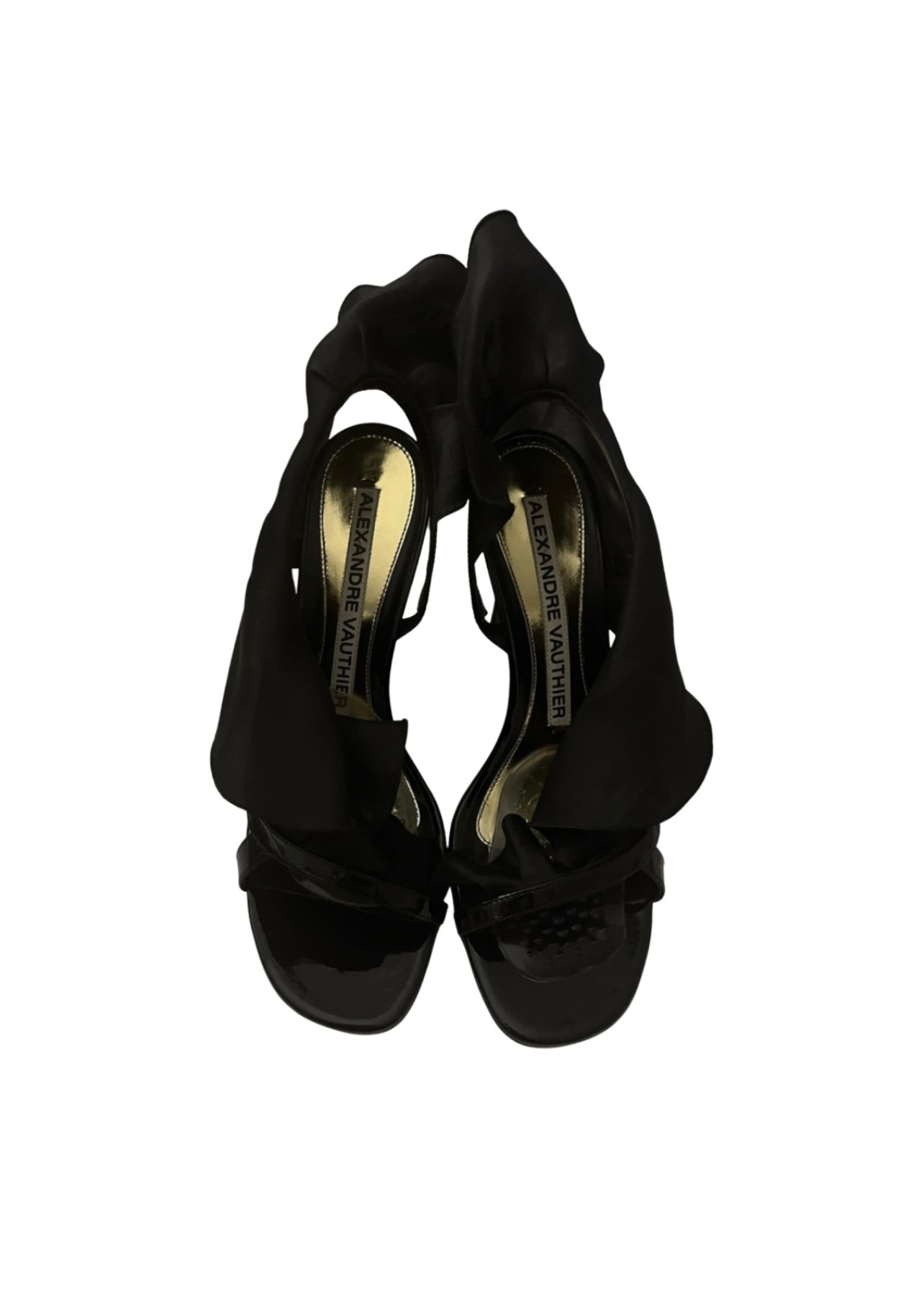 Alexandre Vauthier Penelope Ruffled Organza  Patent Heeled Sandals Size 39 Black leather