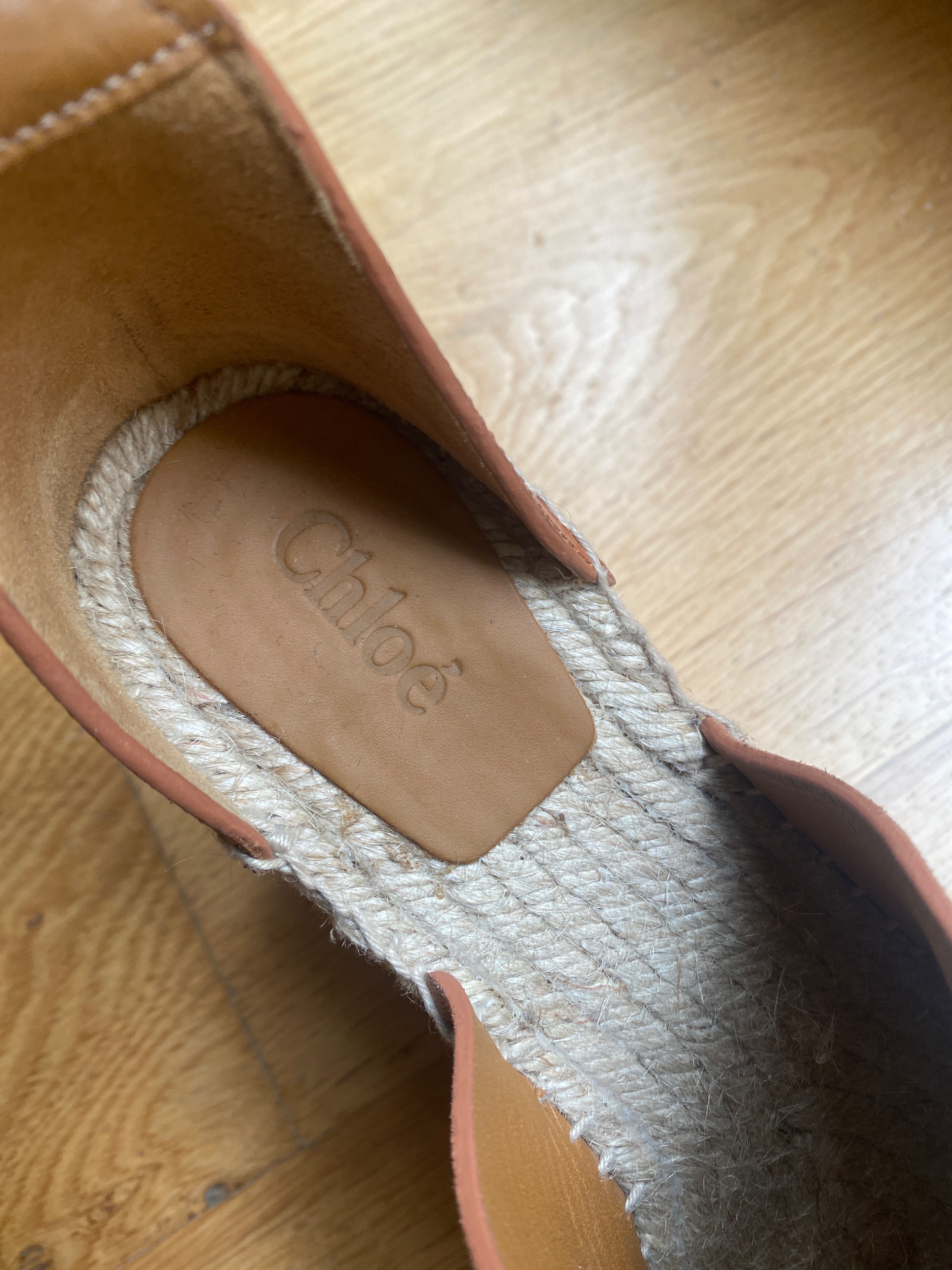 Preowned Chloe Tan Suede Espadrille Wedges Size 37