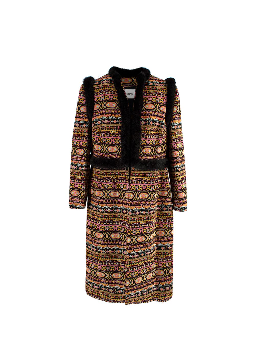 Valentino Mink Fur Trimmed Multicoloured Embroidered Coat Size XL