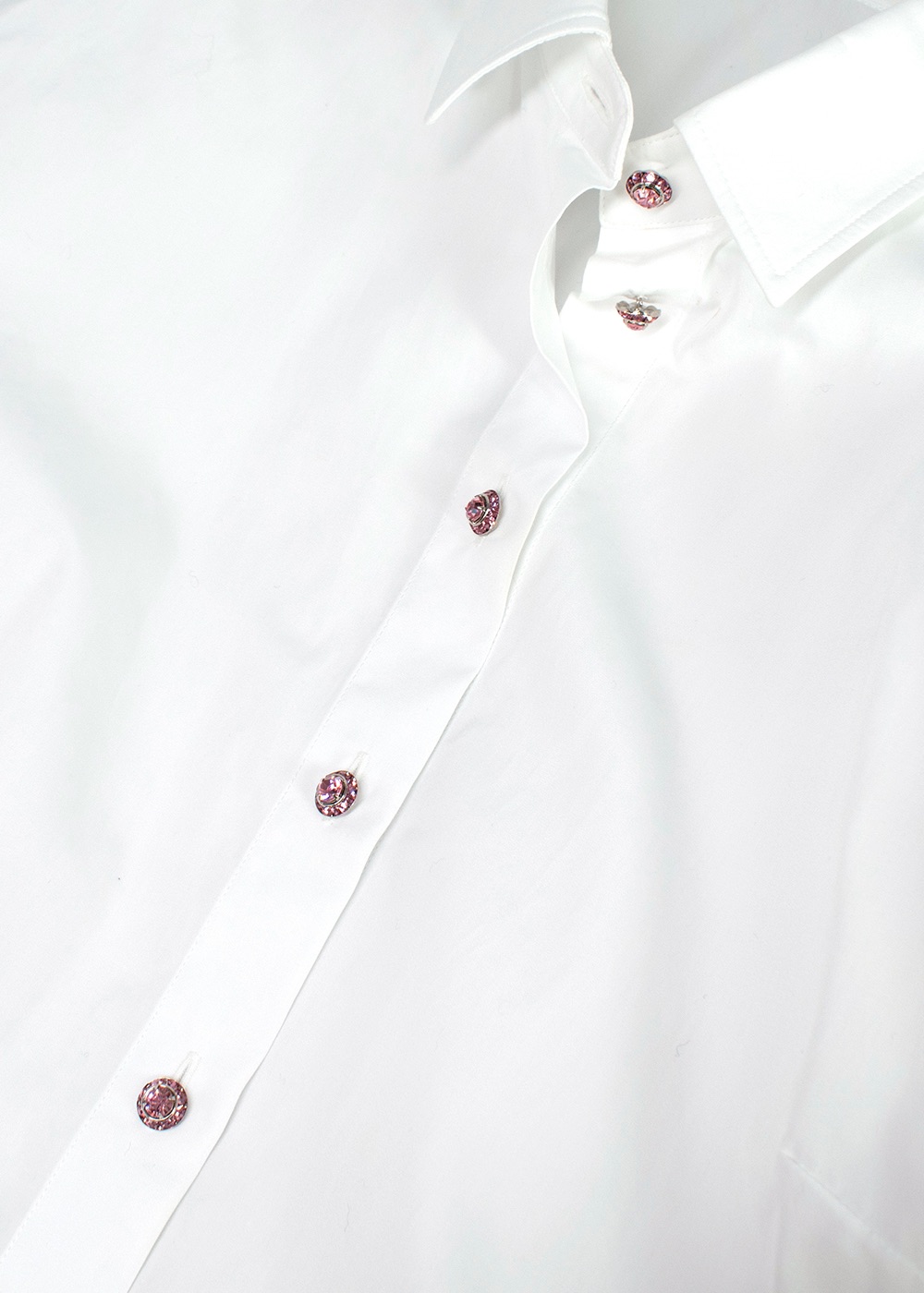 Dolce  Gabbana White Cotton Poplin Shirt with Pink Crystal Buttons Size XS