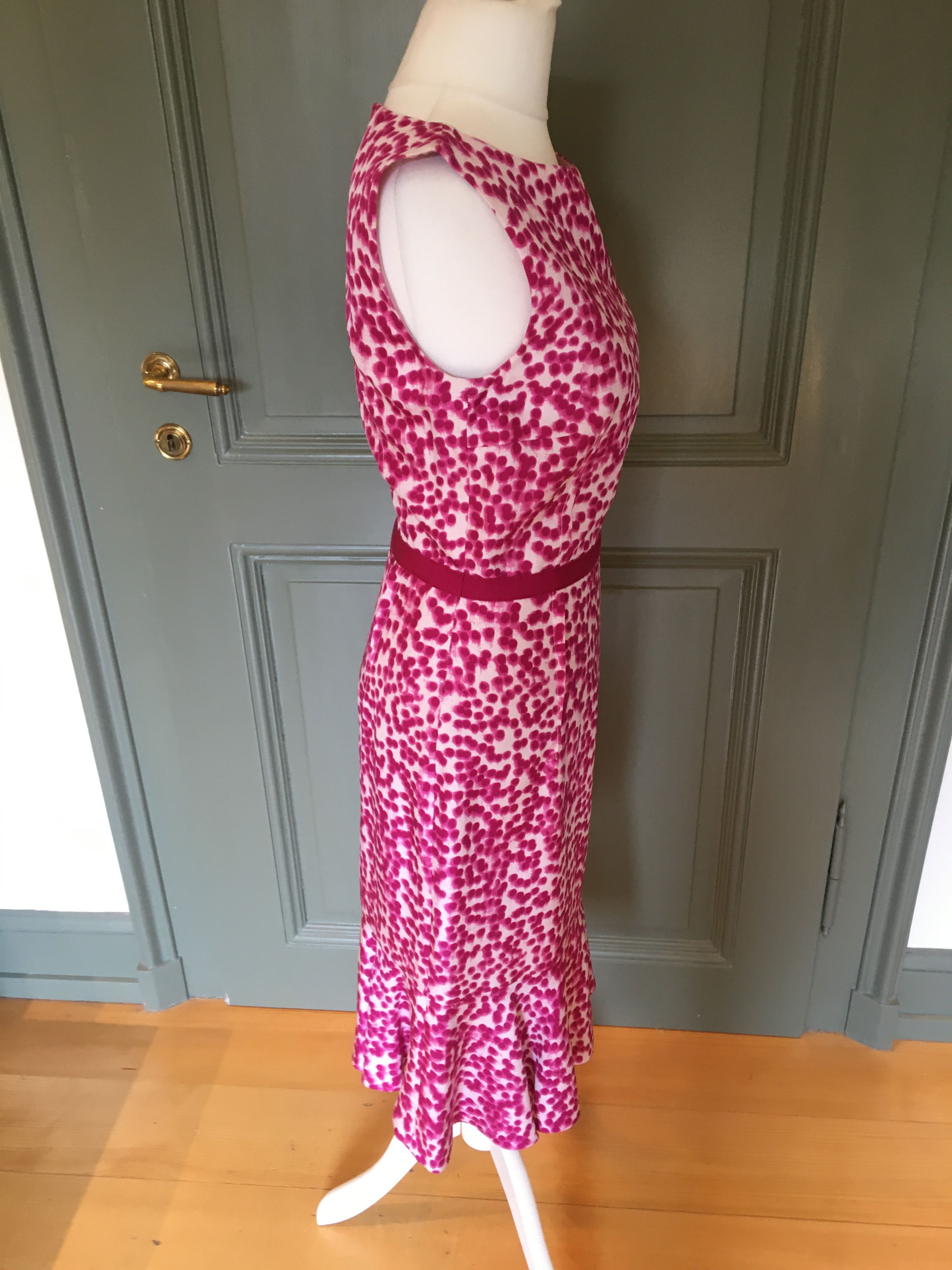 Preowned Giambattista Valli Pink Midi Dress Size S pink/white silk