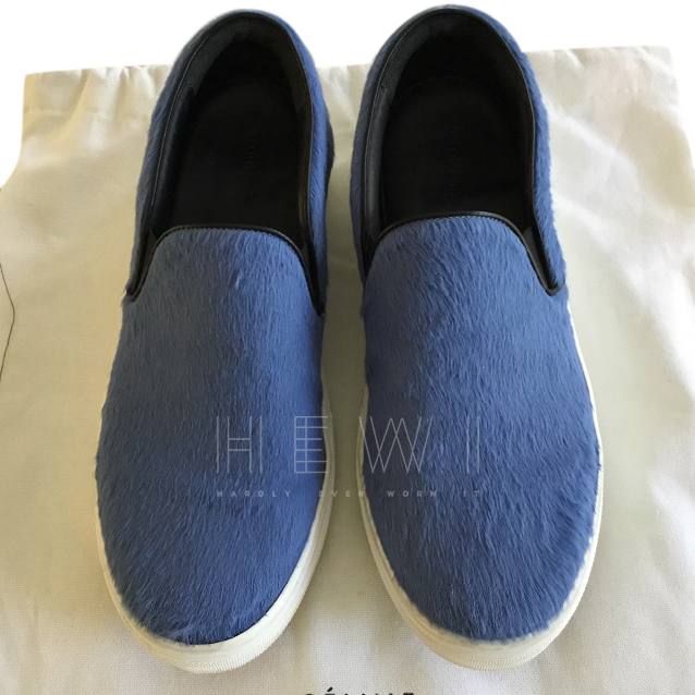 Preowned Celine Blue Calf Hair Slip-On Trainers Size 38 ponyskin