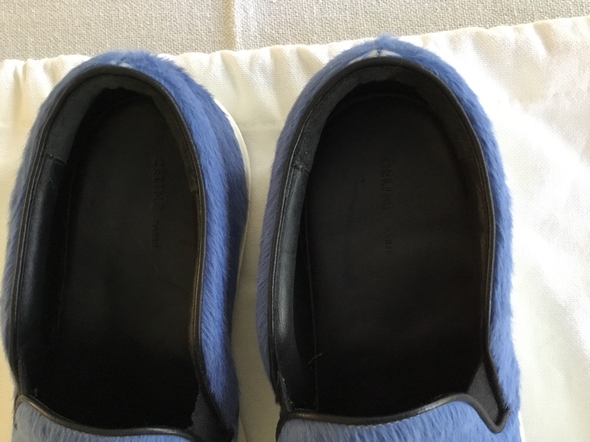 Preowned Celine Blue Calf Hair Slip-On Trainers Size 38 ponyskin