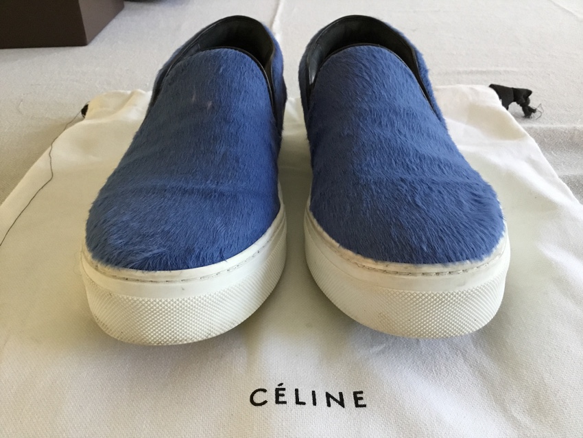 Preowned Celine Blue Calf Hair Slip-On Trainers Size 38 ponyskin