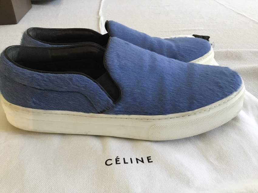 Preowned Celine Blue Calf Hair Slip-On Trainers Size 38 ponyskin