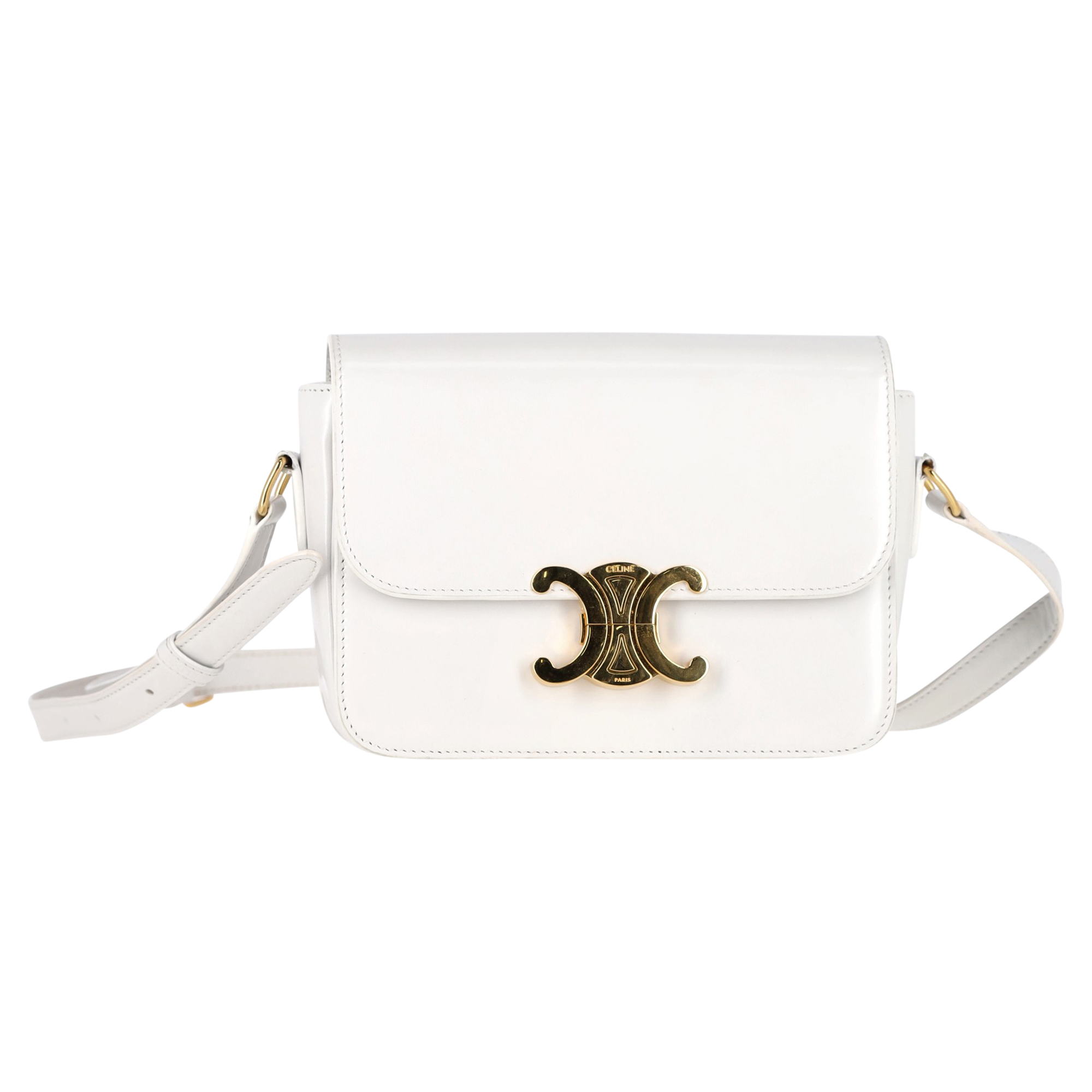 Preowned Celine White Calfskin Teen Triomphe Bag leather/calfskin leather