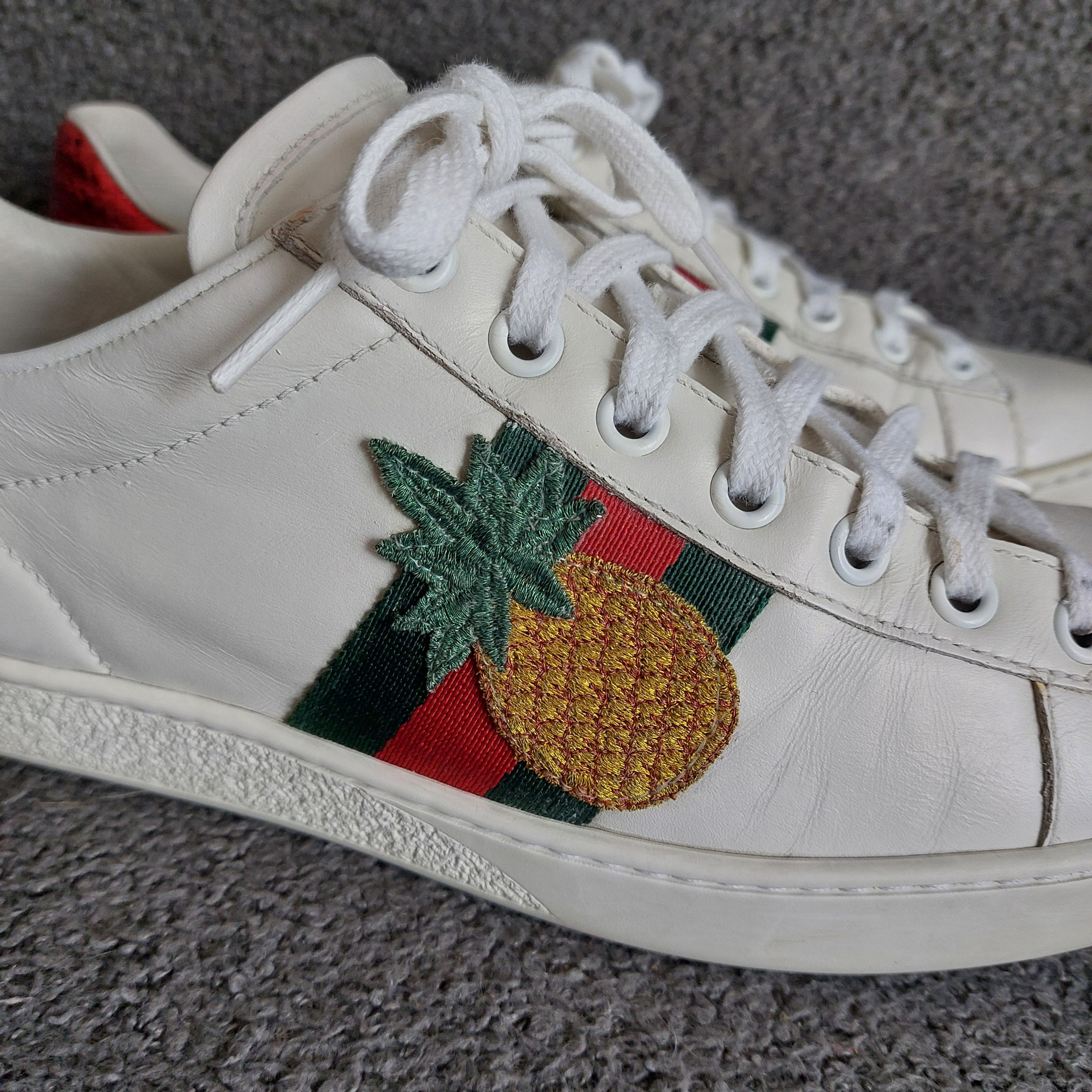 Preowned Gucci White Ace Leather Sneakers Size 38