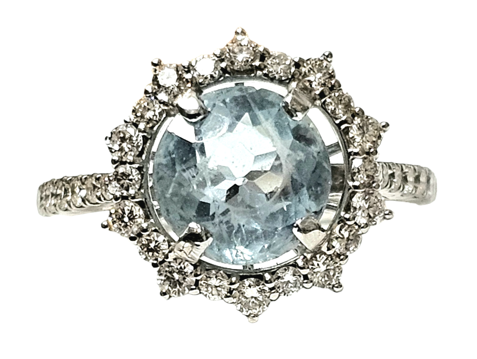 Bespoke Vintage Aquamarine and Diamond Cluster Ring