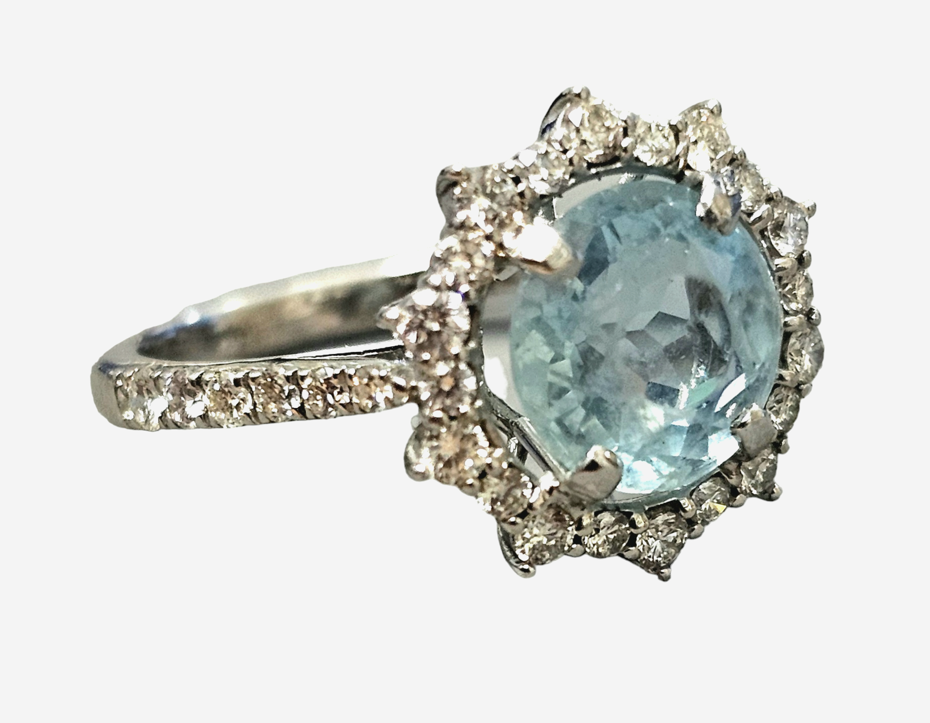 Bespoke Vintage Aquamarine and Diamond Cluster Ring