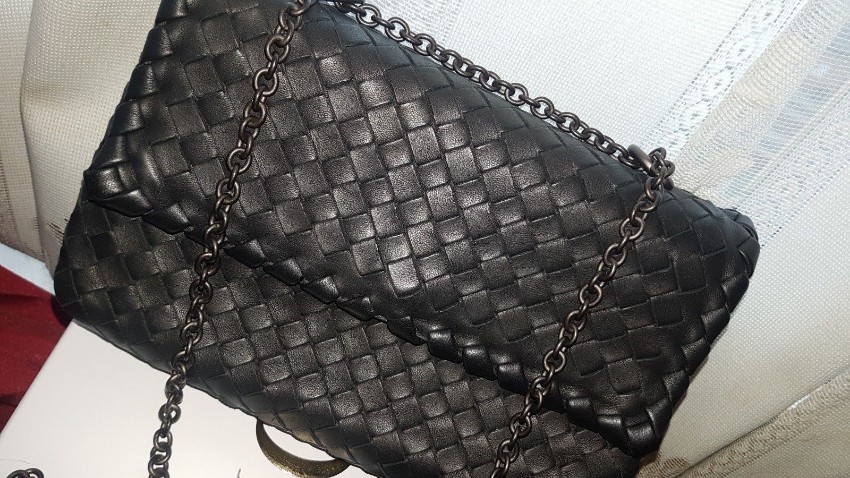 Bottega Veneta Baby Olimpia Intrecciato Leather Shoulder Bag Black