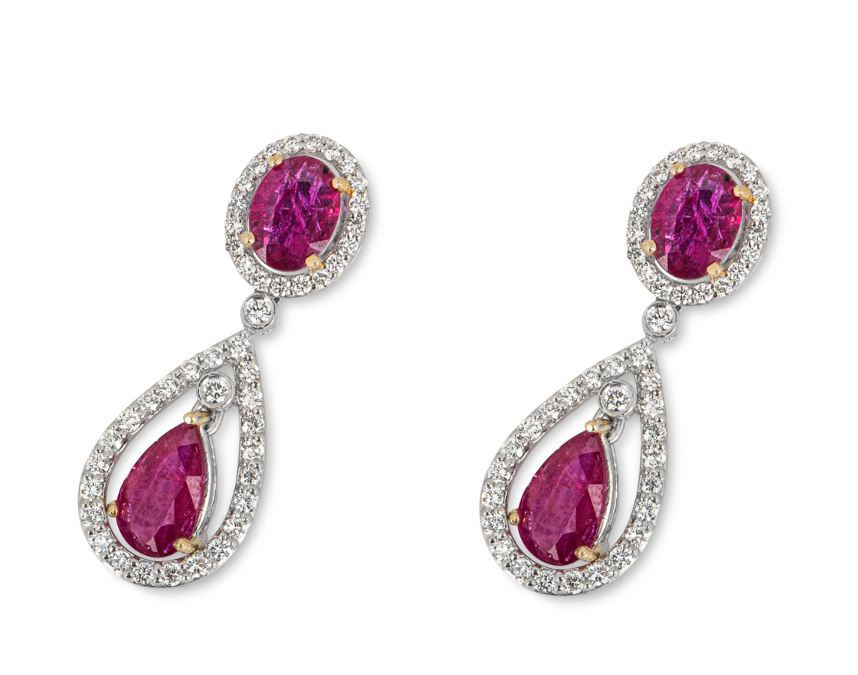 18ct white gold diamond  ruby drop earrings