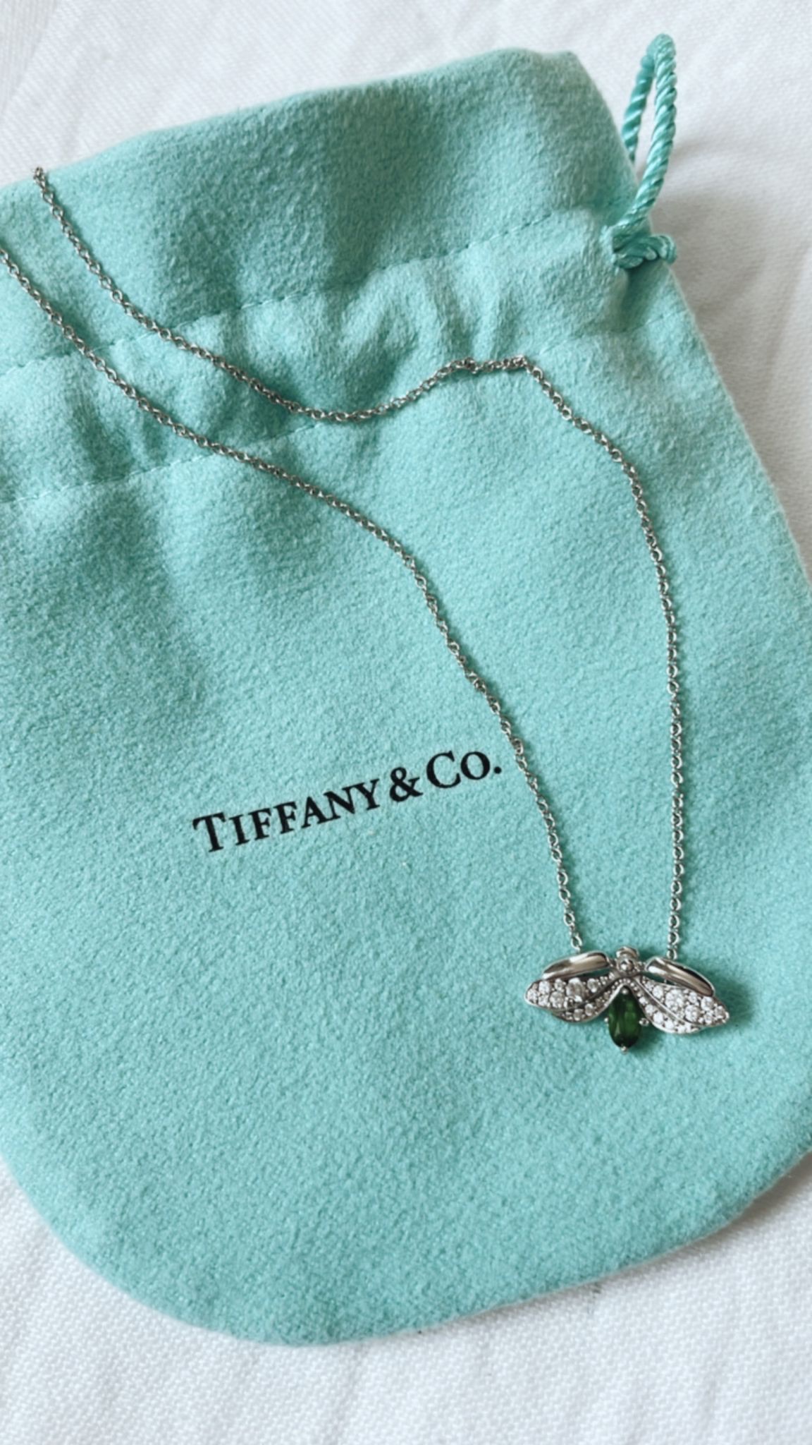 Tiffany  Co Paper Flowers Platinum Firefly Pendant Diamond  Tsavorite green