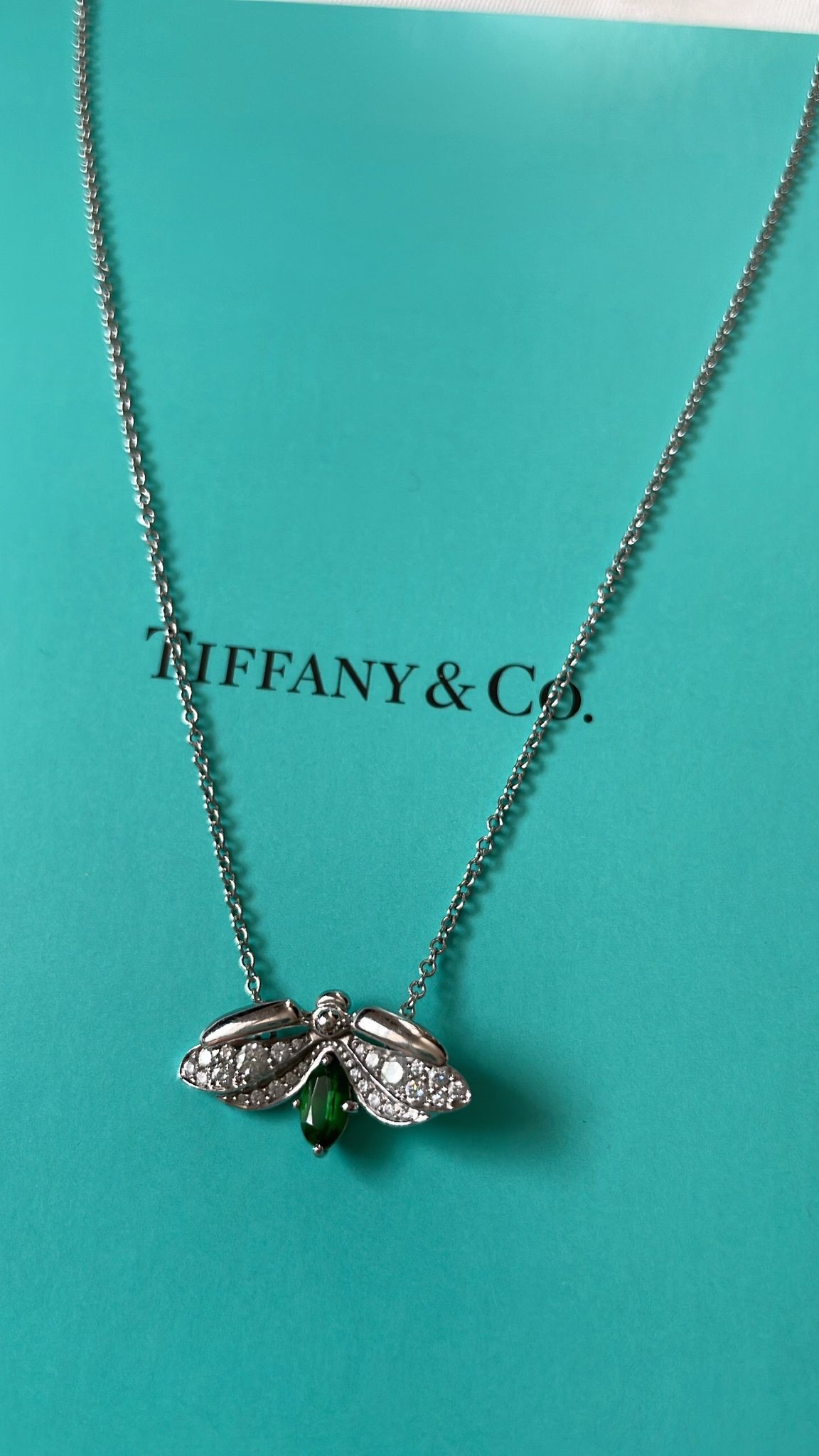 Tiffany  Co Paper Flowers Platinum Firefly Pendant Diamond  Tsavorite green