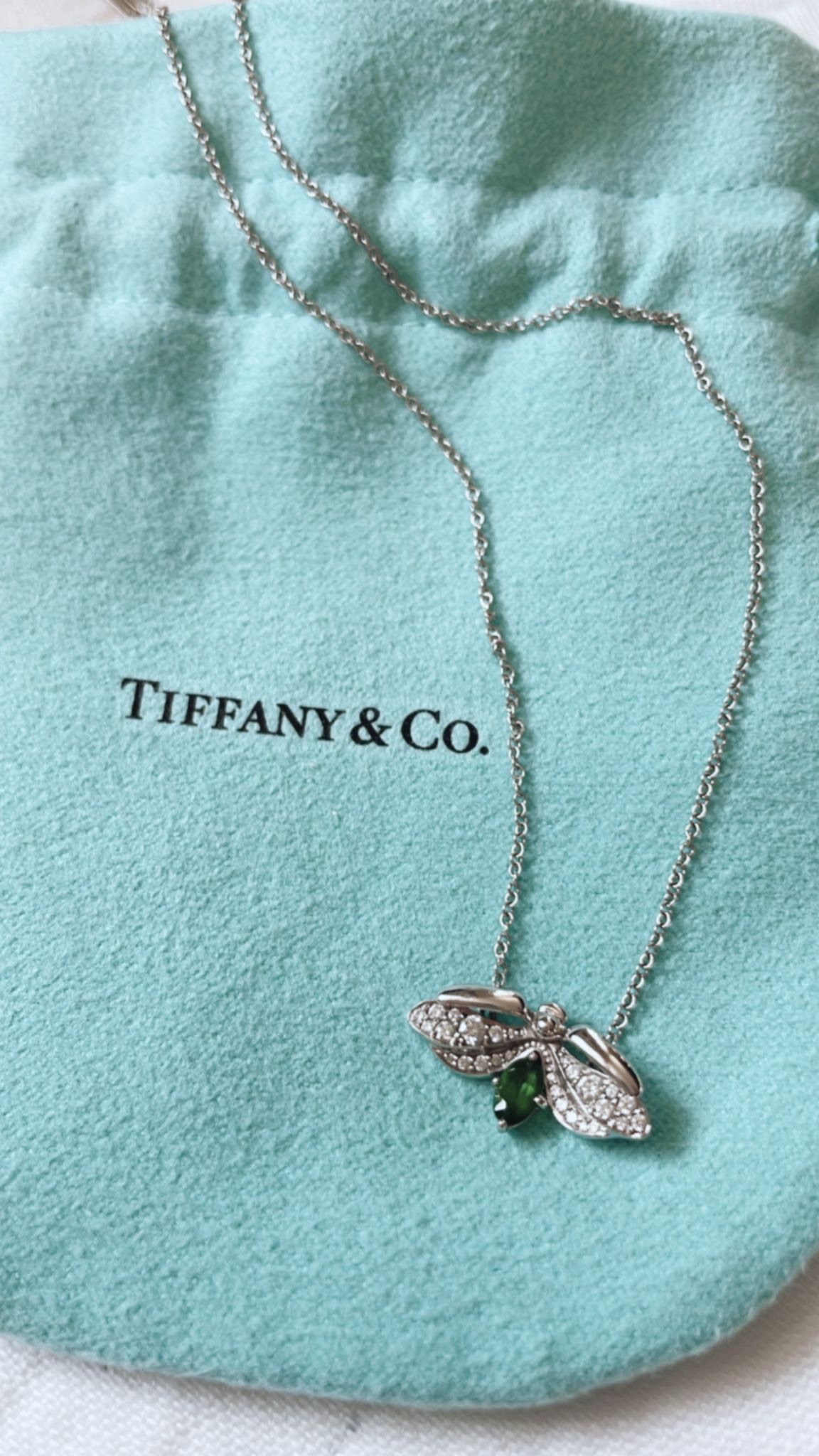 Tiffany  Co Paper Flowers Platinum Firefly Pendant Diamond  Tsavorite green