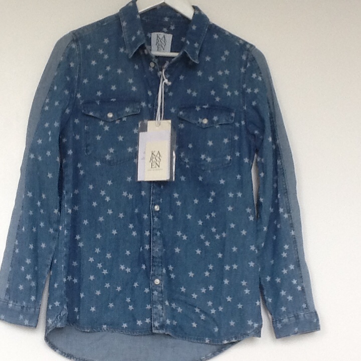 Zoe Karssen Star Print Denim Shirt Size S Blue cotton