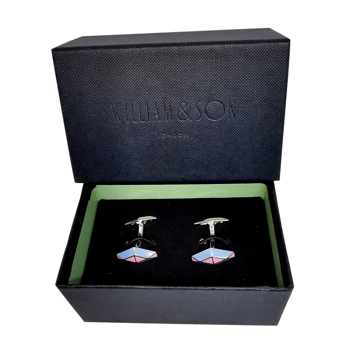 Men's William  Son Pink  Blue Enamel Sterling Silver Cufflinks