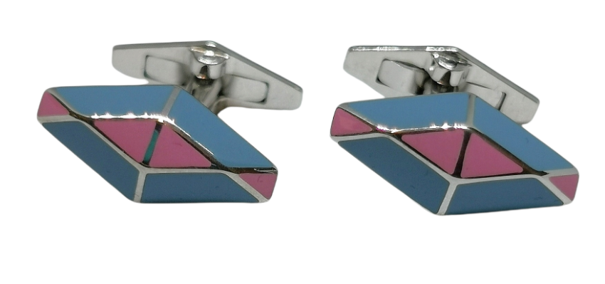 Men's William  Son Pink  Blue Enamel Sterling Silver Cufflinks