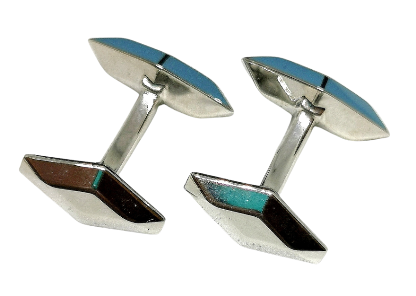 Men's William  Son Pink  Blue Enamel Sterling Silver Cufflinks