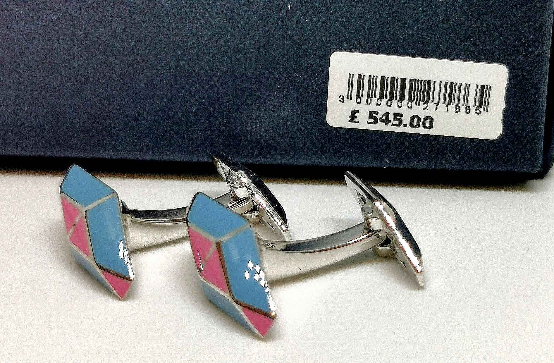 Men's William  Son Pink  Blue Enamel Sterling Silver Cufflinks