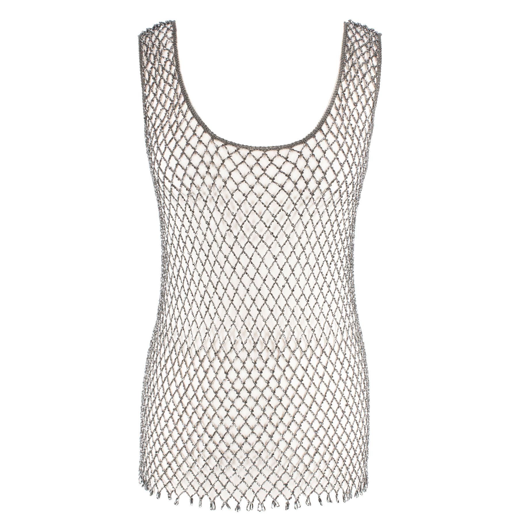 Preowned Bespoke Bead Embellished Fishnet Vest Size S Black cotton