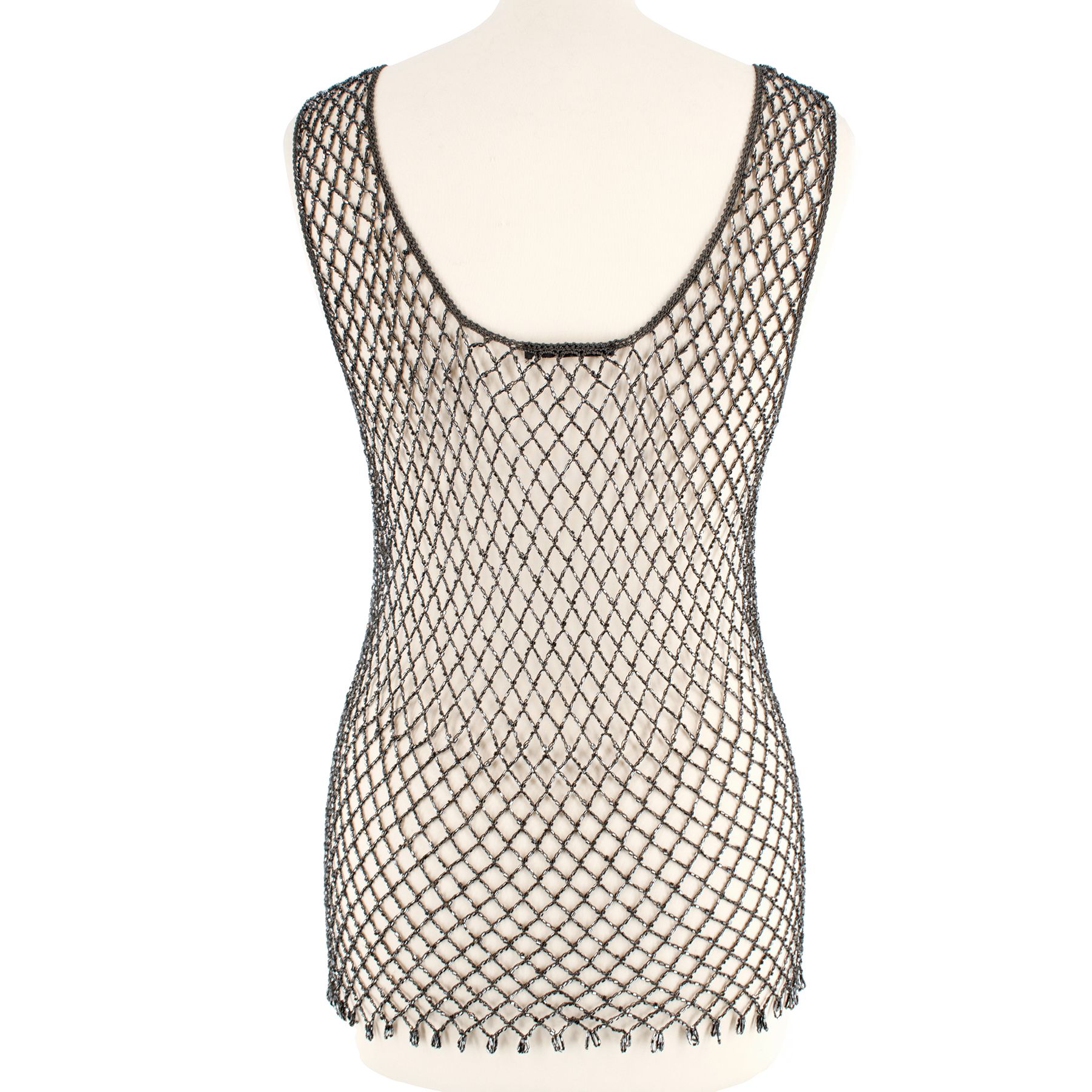 Preowned Bespoke Bead Embellished Fishnet Vest Size S Black cotton