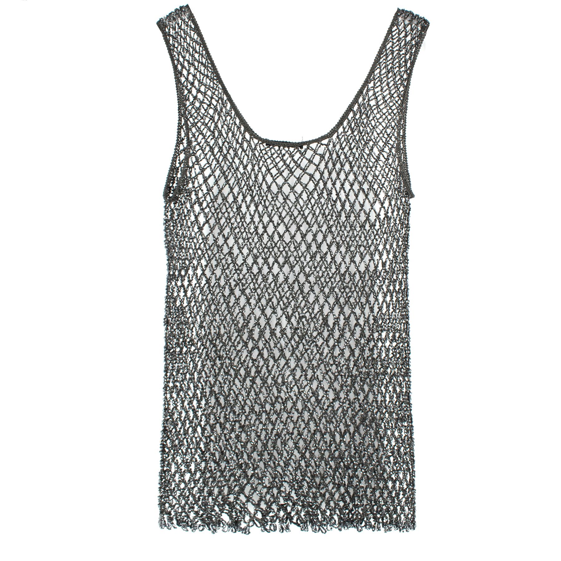 Preowned Bespoke Bead Embellished Fishnet Vest Size S Black cotton