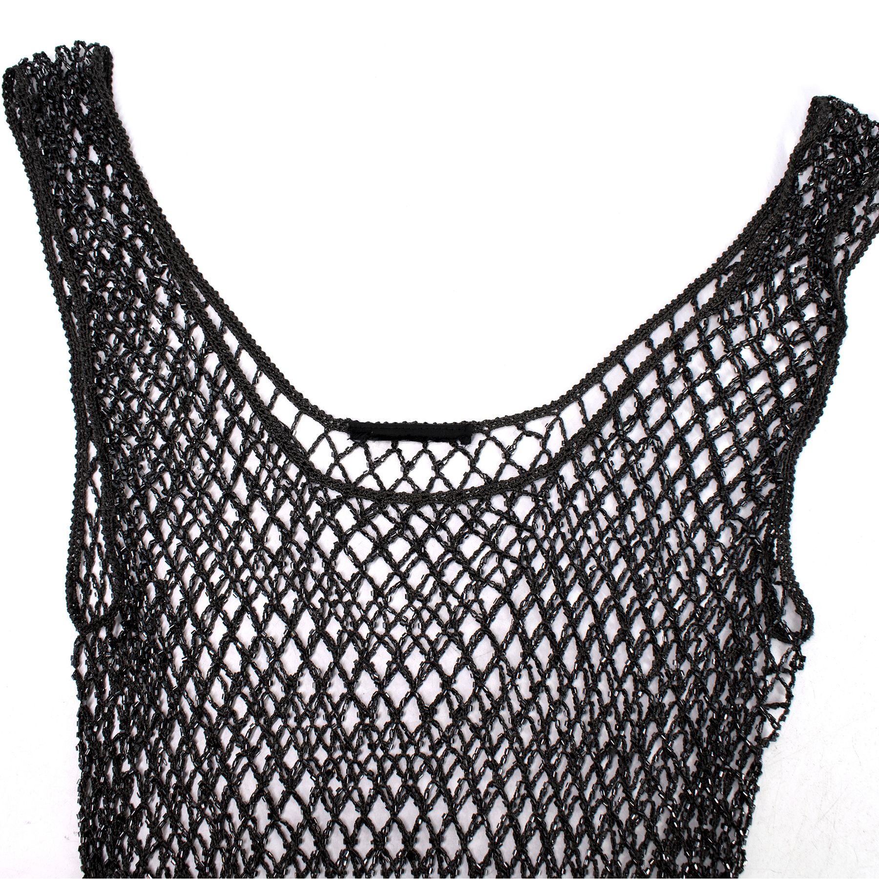 Preowned Bespoke Bead Embellished Fishnet Vest Size S Black cotton