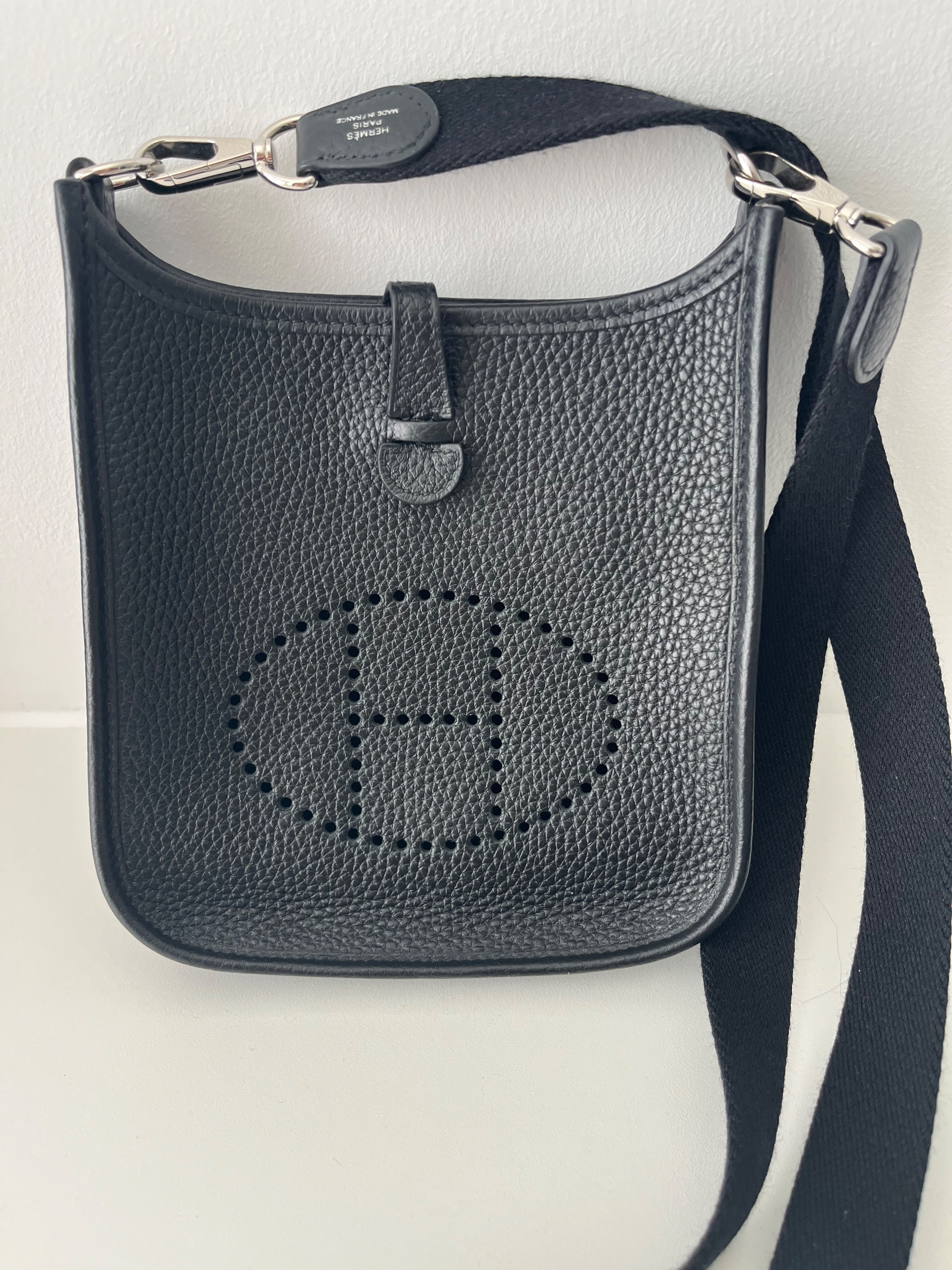 Preowned Hermes Mini Evelyn in Noir Clemence Leather with Palladium Hardware Size S Black with silver hardware