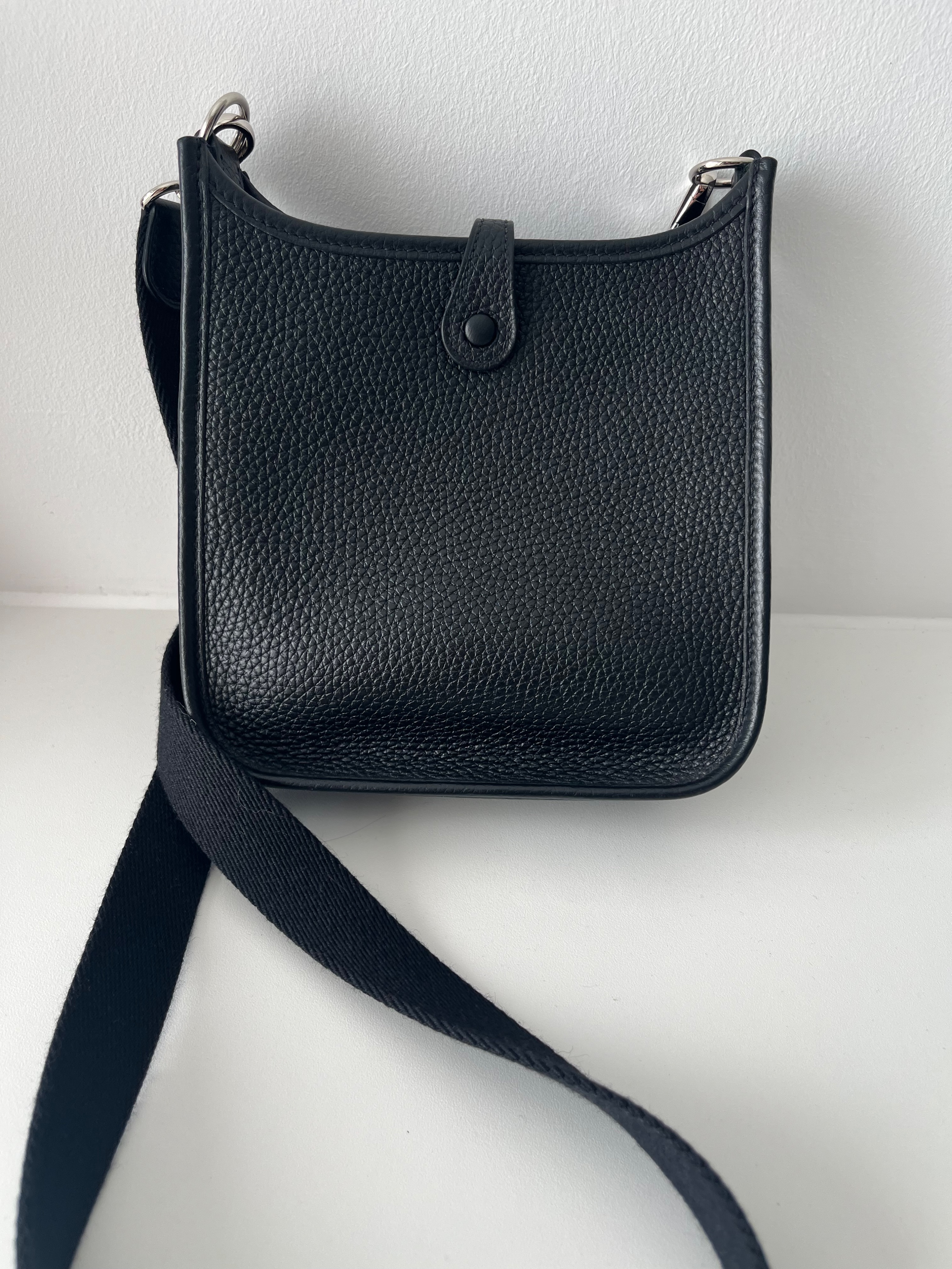 Preowned Hermes Mini Evelyn in Noir Clemence Leather with Palladium Hardware Size S Black with silver hardware