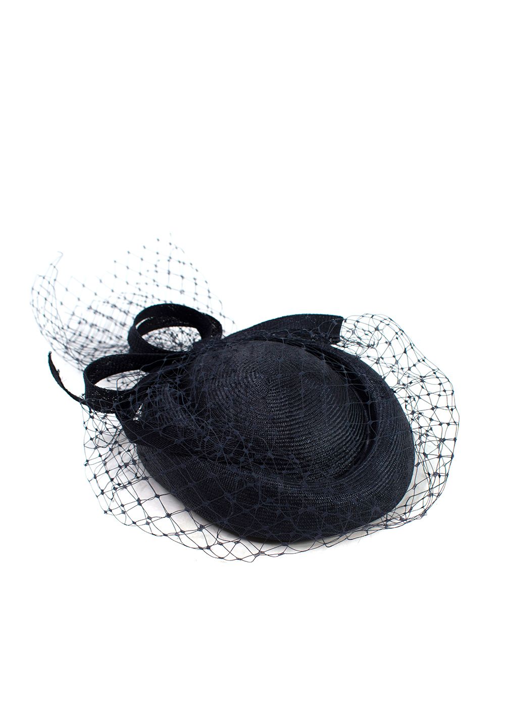 Marzi Navy Woven Bow and Mesh Embellished Hat plant fibre lining-/viscose/cotton