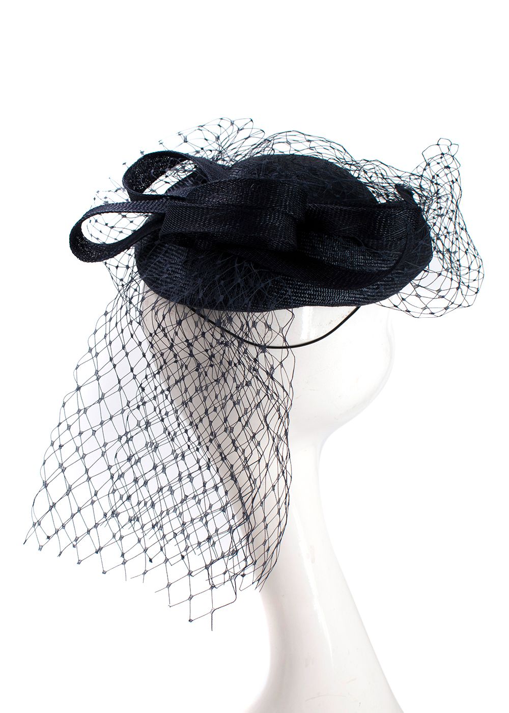 Marzi Navy Woven Bow and Mesh Embellished Hat plant fibre lining-/viscose/cotton