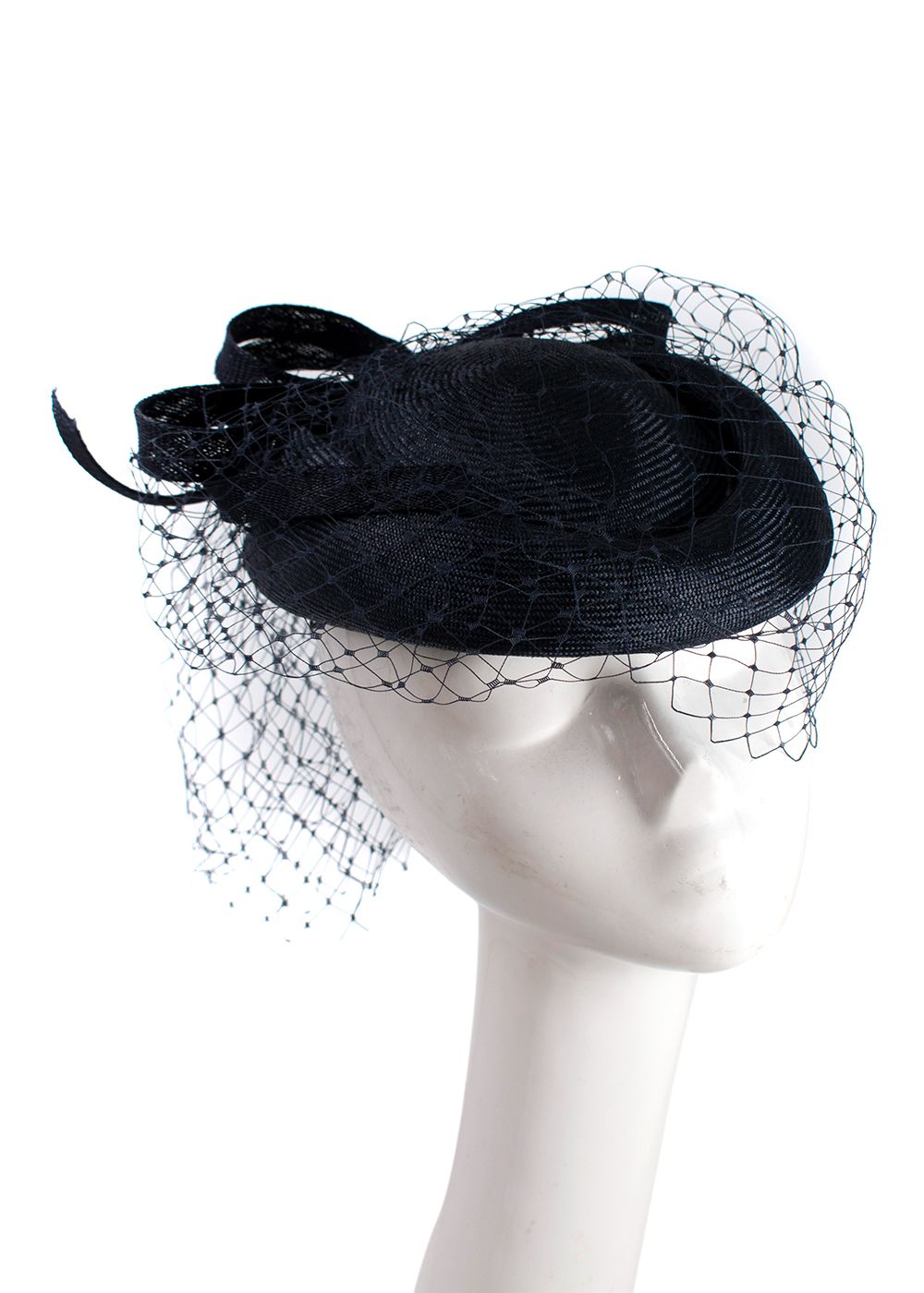 Marzi Navy Woven Bow and Mesh Embellished Hat plant fibre lining-/viscose/cotton