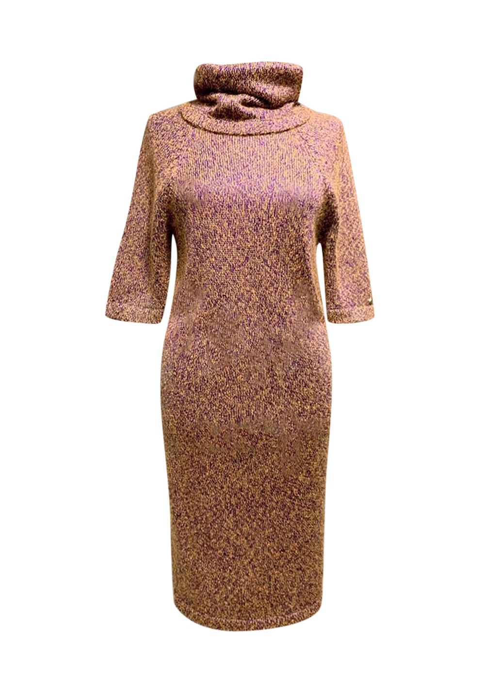 Chanel Metallic Turtleneck Silk Knit Midi Dress Size S multi