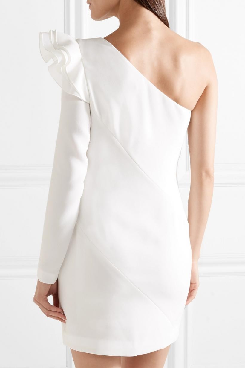 Preowned Rachel Zoe White One Shoulder Mini Dress Size S poly/acetate lining/contrast